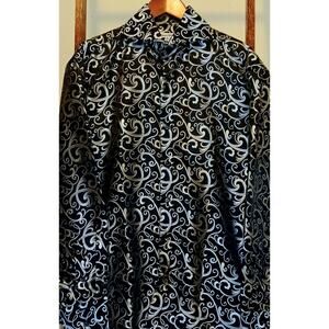 Daniel Ellissa Mens Dress Shirt Sz 17.5 XL Black Silver Long Sleeve Button Up